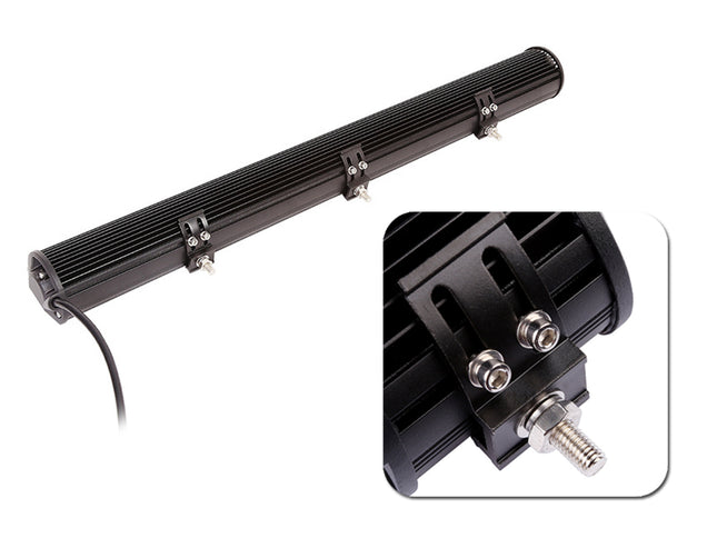 Black LED light bar with close-up inset on a white background