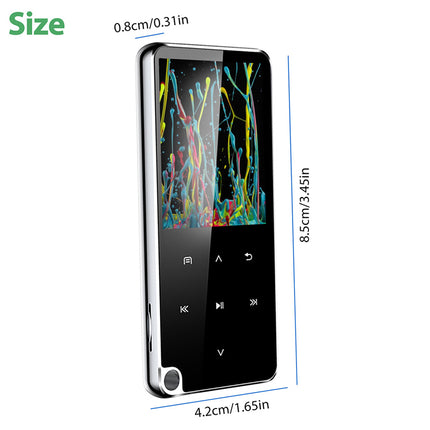 A digital music player shown on a white background with dimension labels indicating its width of 4.2cm (1.