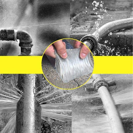 Collage of images showing a roll of pipe wrap with plumbing fixtures in the background.