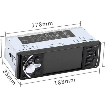 A car stereo headunit with overlaid dimension labels showing 178mm, 50mm, 85mm, 188mm, 58mm, and 58mm on a plain white background.