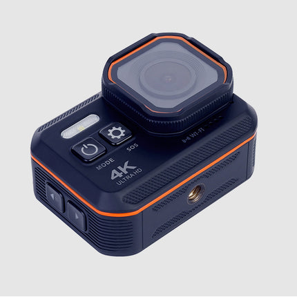 Action camera with 4K Ultra HD label on a light gray background