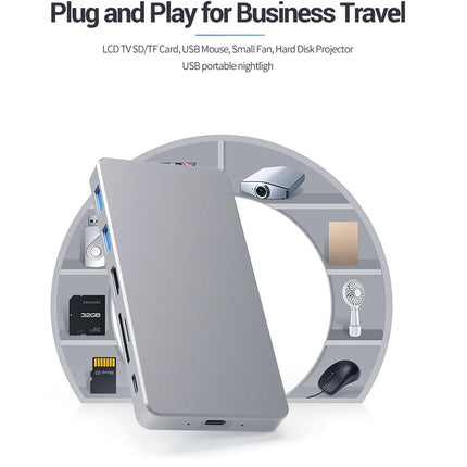 Portable electronic device with various features on a white background