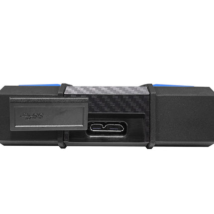 Black electronic device with carbon fiber texture on a white background
