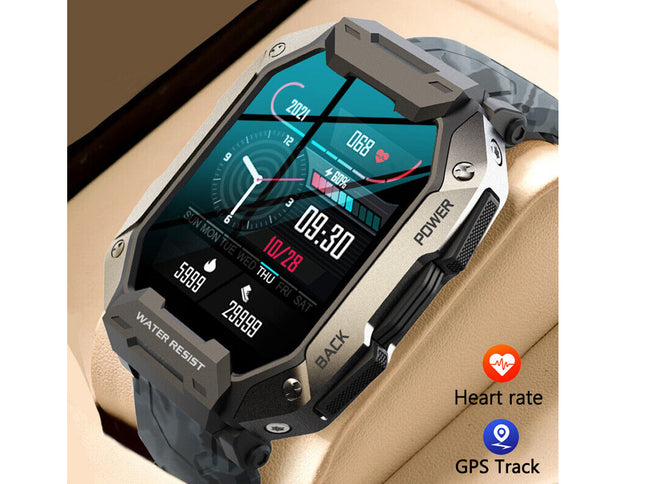 Smartwatch with digital display on a beige background