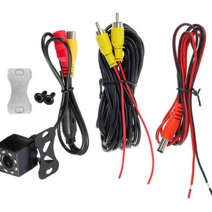 Car backup camera and cable set on a white background