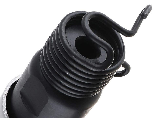 Close-up of a black mechanical component on a white background
