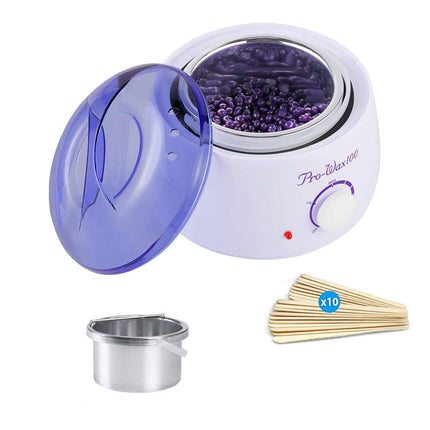 Beauty tool with purple lid, white body, and accessories on a white background