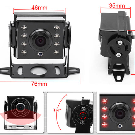 Camera with dimensions and features displayed on a white background