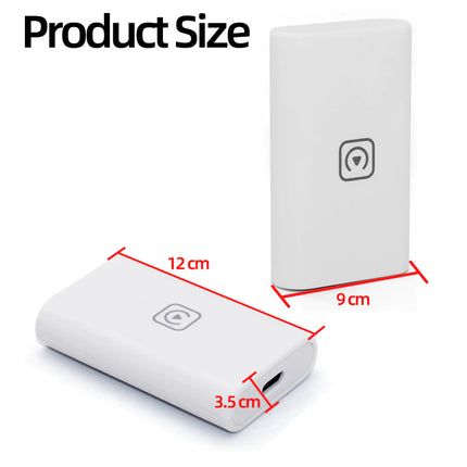 White power bank with dimensions labeled on a white background