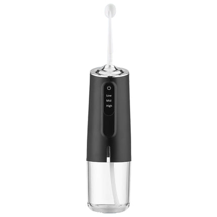 Black and clear dental water flosser on a white background