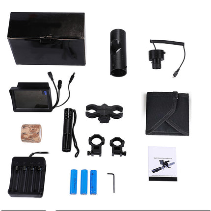 Collection of black electronic components and accessories on a white background