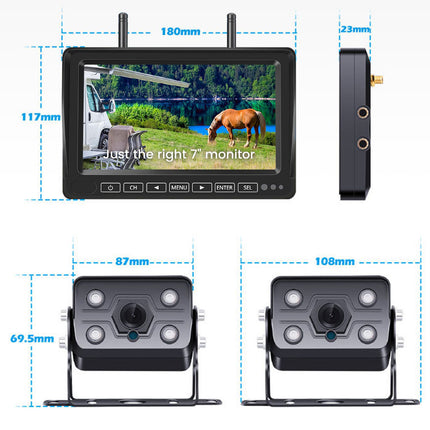 Monitor and camera system with dimensions labeled on a white background