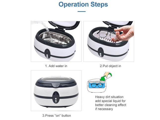 Step-by-step guide on using a cleaning device with images and text.