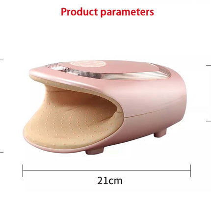 Pink foot care device with dimension labels showing 21cm width, 7.5cm height, and 9.