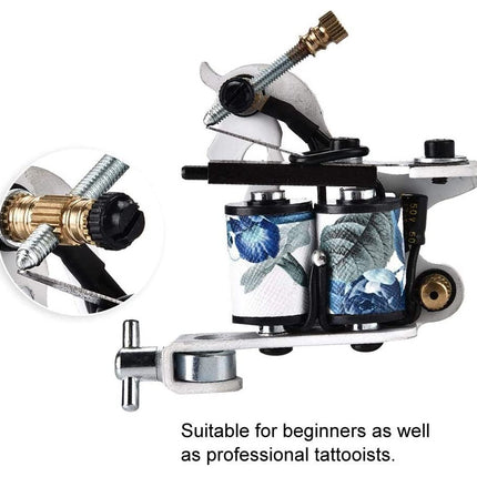 Tattoo machine with floral design on a white background