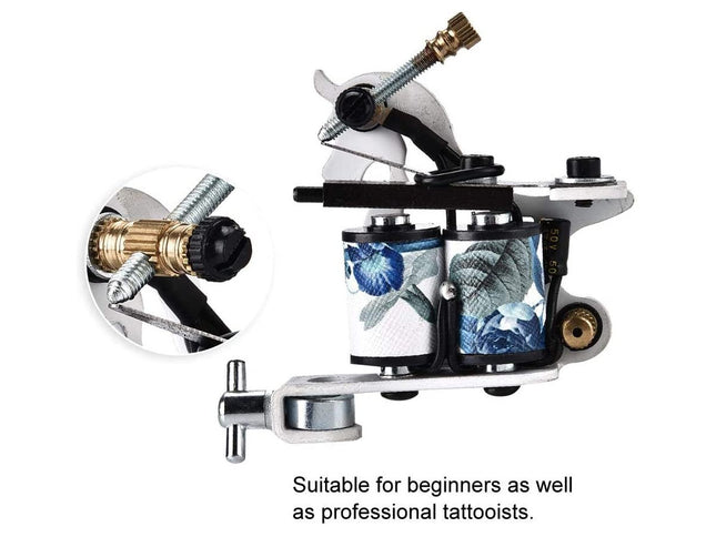 Tattoo machine with floral design on a white background