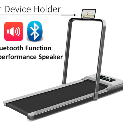 Treadmill with Bluetooth and speaker functions on a white background