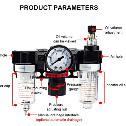 Diagram of an air compressor filter with labeled parts on a white background