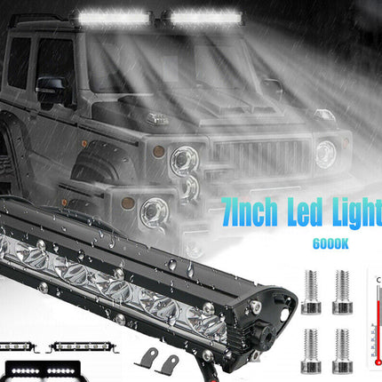 7-inch LED light bar with installation hardware on a dark background