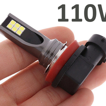 LED light bulb held in a hand with '110W' text above it