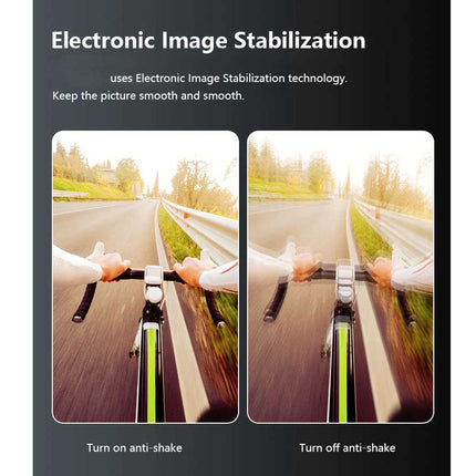 Comparison of electronic image stabilization on a smartphone screen showing a road scene.