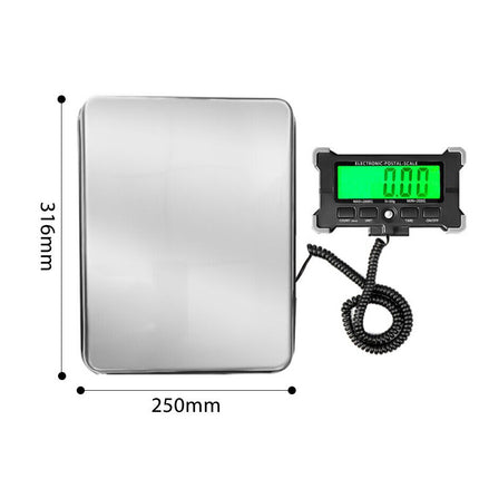 Digital scale with dimensions labeled on a white background