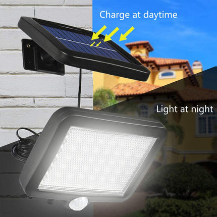 Solar-powered outdoor light with daytime charging and nighttime lighting features.