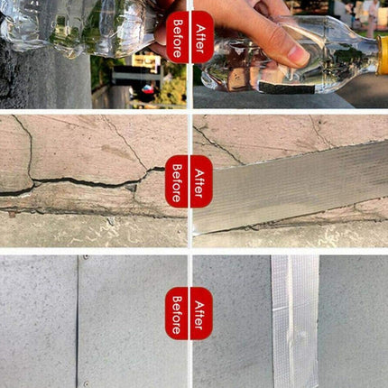 Before and after comparison of a cracked surface being repaired with a sealant.