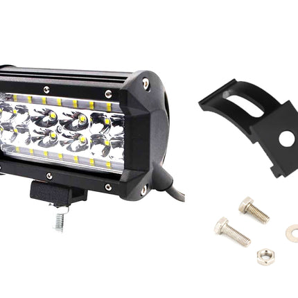 LED work light with mounting bracket and screws on a white background