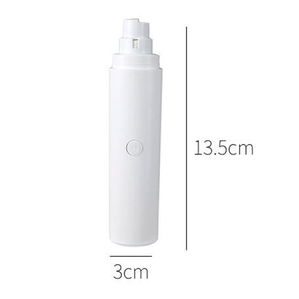 White spray bottle with dimensions labeled on a white background