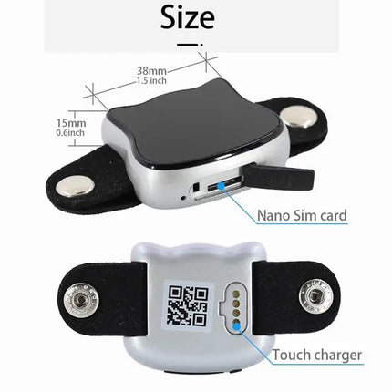 Small electronic device with measurements and features labeled on a white background