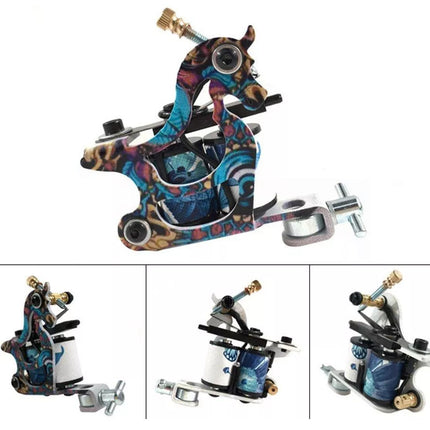 Colorful tattoo machine with multiple views on a white background