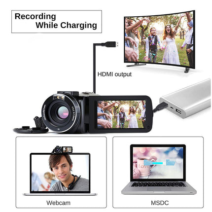 Multifunctional device with camera, power bank, and connectivity options on a white background