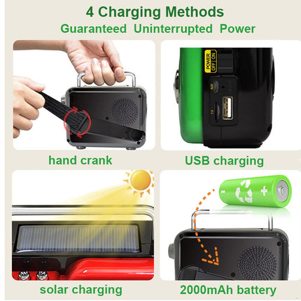 Emergency Weather Radio - 4-in-1 with Solar & Hand-Crank Power | AM/FM/NOAA, Bluetooth Speaker, LED Flashlight, SOS Alarm, 2000mAh Power Bank, RC-15187