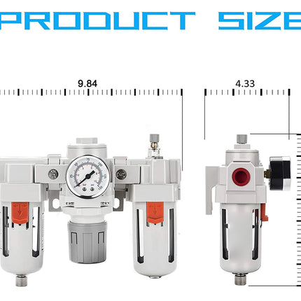 Air filtration system with measurements on a white background