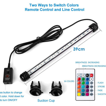 LED strip light with remote control and suction cups on a white background