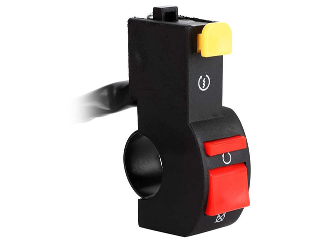 Black and red switch with yellow component on a white background