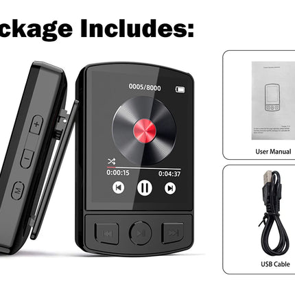 T6 Bluetooth MP3 Player New 32GB with 1.8" TFT Touch Screen, FM Radio, HD Voice Recording, Pedometer, Bluetooth v5.3, Clip-On Design