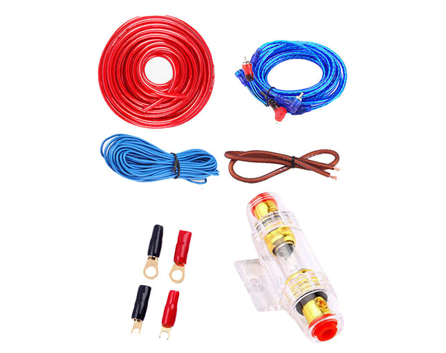 Collection of electrical wires and connectors on a white background