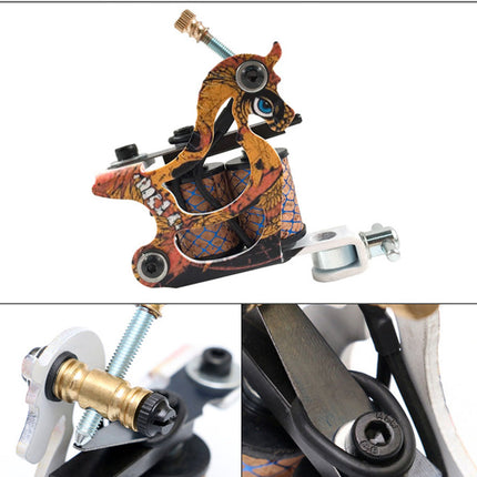 Tattoo machine with artistic design on a white background