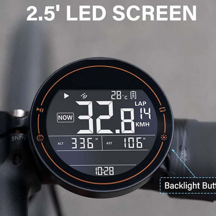 Digital display with LED screen on a motorcycle, showing various metrics.