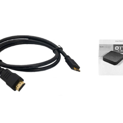 A black HDMI cable with gold-plated connectors, shown next to its retail packaging box featuring the brandOTT.