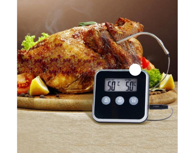 Digital BBQ Thermometer - Target Temp Alert - Magnetic | 1M Cord | 19.3cm Probe | 0-250°C Range | For Meat, Oven, Grill, Smoker
