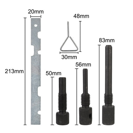 Measurement chart of various mechanical components on a white background