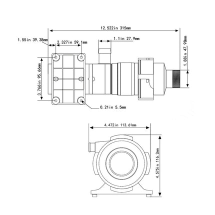 Technical drawing of a mechanical component with dimensions