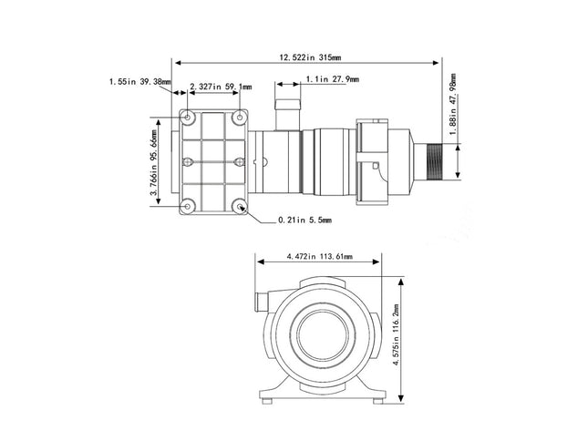 Technical drawing of a mechanical component with dimensions