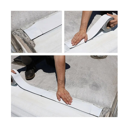 Steps of applying a white strip to a concrete surface.