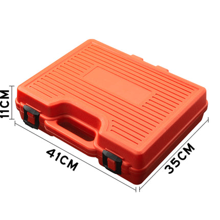 Orange tool case with dimensions labeled on a white background