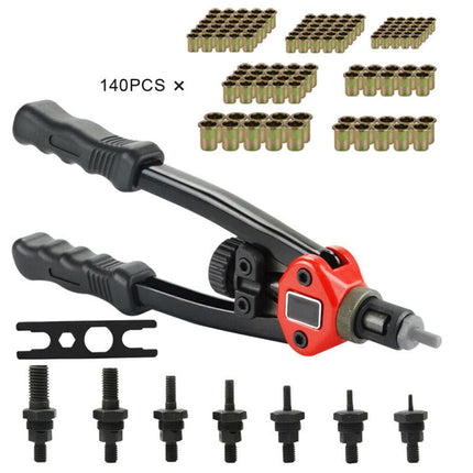 Mechanical tool set with various components on a white background