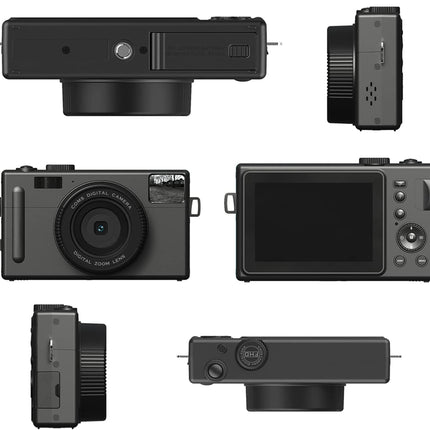 Black camera with multiple views on a white background